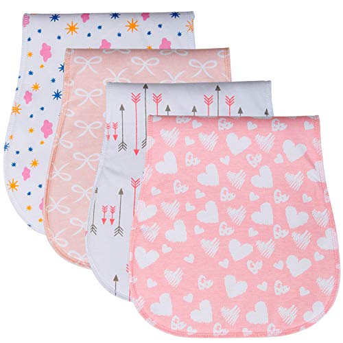 Yoofoss Baby Burp Cloths 3 Layer Burp Bibs Curved Soft And Absorbent For Girl 4 Pack Burping