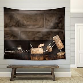 Concept Escape from a Corkscrew with Wine Cork Figures - Fabric Wall Tapestry Home Decor - 51x60 inches