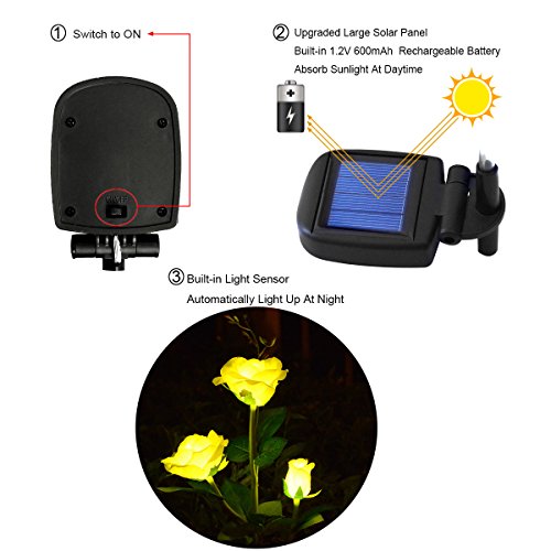 image for Homeleo Light Up Rose LED Stake Lights, Outdoor Solar Powered Rose Flo