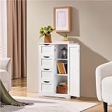 Yaheetech White Bathroom Floor Cabinet with 4 Drawers 1 Door Adjustable Shelf view 9