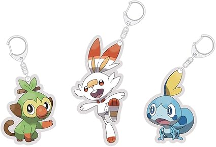3pcs Pokemon Sword And Shield Acrylic Keychain Keyring Scorbunny Grookey Sobble Action Figure