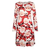 Jinshida Women's Christmas Santa Claus Printed Stretchy Long Sleeve Dress