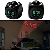GPCT Projection Alarm Clock (Digital LCD Voice Talking Function, LED Wall/Ceiling Projection, Alarm/Snooze/Temperature Display, 12hr/24hr, Bedside Alarm Clock) - Black (Electronics)