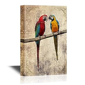 Birds and Poultry Two Colorful Parrots Couple Standing...