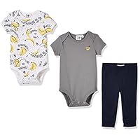 Silly Apples Baby Toddler Boys or Girls Cool Summer Outfit 3-Piece Bodysuit Onesies and Pant Set (6M)