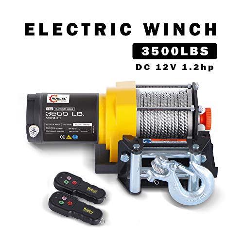 RUGCEL Winch 12V Electric ATV Winch 2 Remote Wireles Control Steel Cable Boat ATV Kit (3500 LBS)