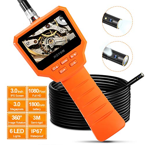 ROTEK Industrielles Endoskop Zwei Linsen, 3,0 Zoll 1080P Full HD IPS LCD Digitale Inspektionskamera 3,0 Megapixel…