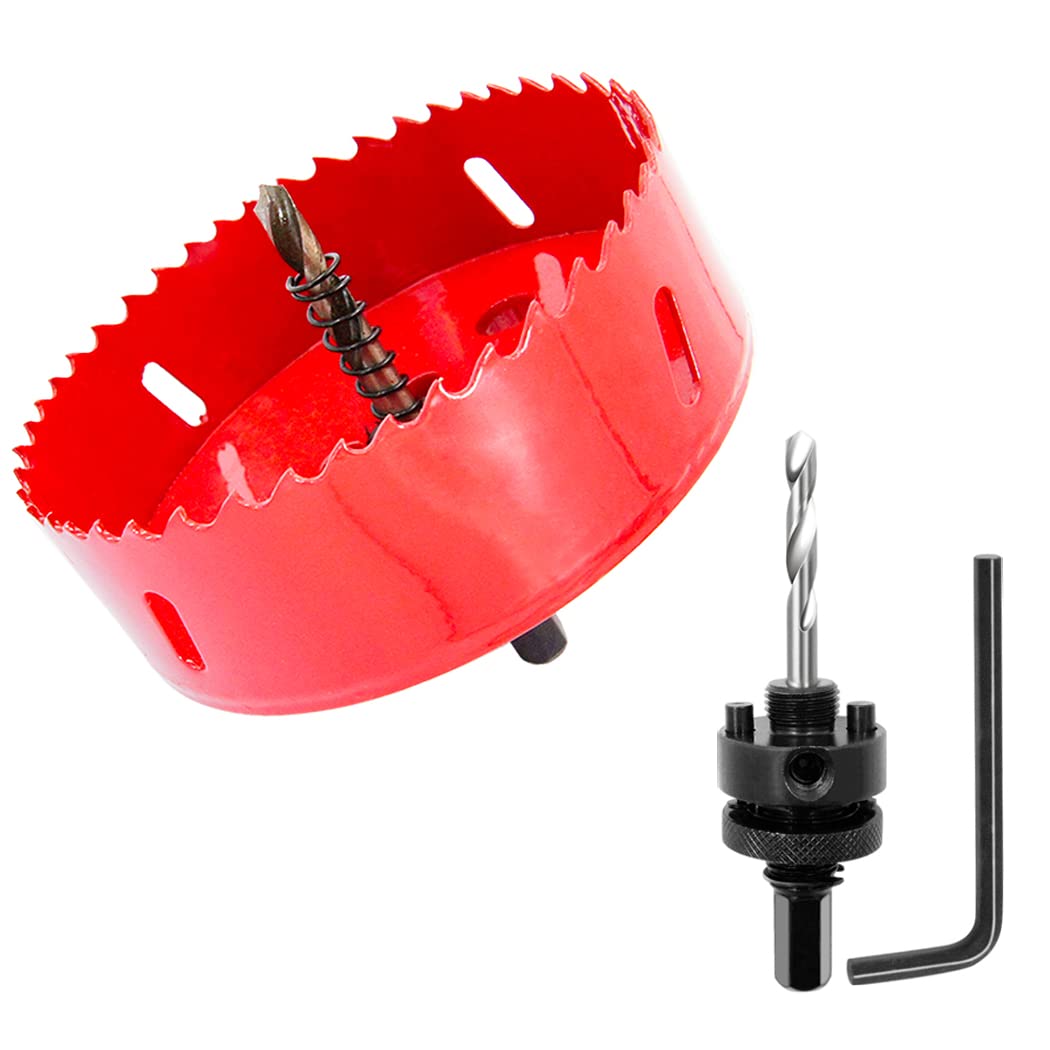 Laiwei 4.53 inch hole saw, 115mm cutter, with A2 heavy duty mandrel drill bit for drilling wood, Thin sheet metal, aluminum profiles, drywall, PVC and other materials, electric tool(4-1/2'') — image 1