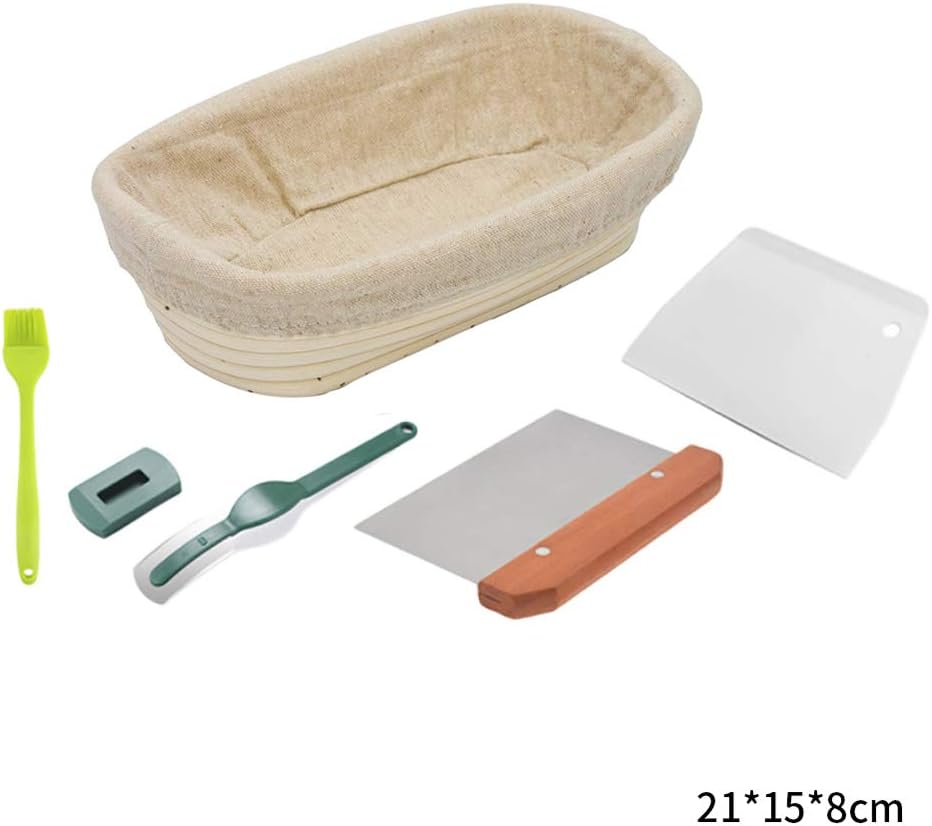 Bread Banneton Proofing Basket for Sourdough, Dough Rattan Bowl with Cloth Liner, Dough Scraper, Blades, for Starter- Round/Oval