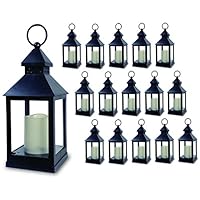 BANBERRY DESIGNS Decorative Lantern - Set of 16-5 Hour Timer - 9 3/8"H Black Lanterns with Flameless Candles Included - Indoor/Outdoor Lantern Set