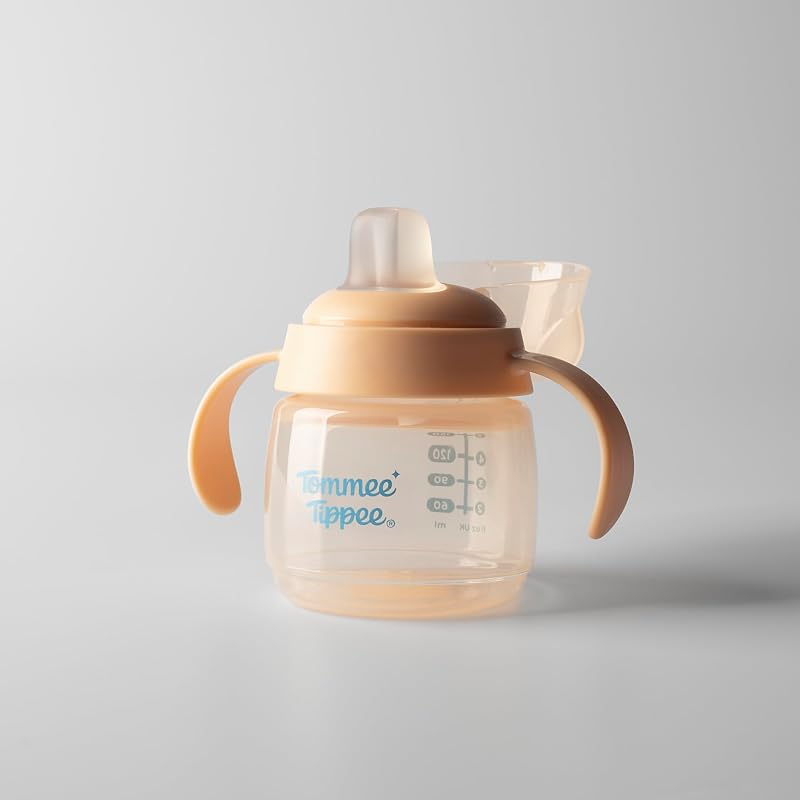tasse à bec de transition, 150ml, anti-fuite pour nourrissons à partir de 4 mois, dotée d’un bec à sensation naturelle, résistant aux mordillements, Vert et Orange, x 2