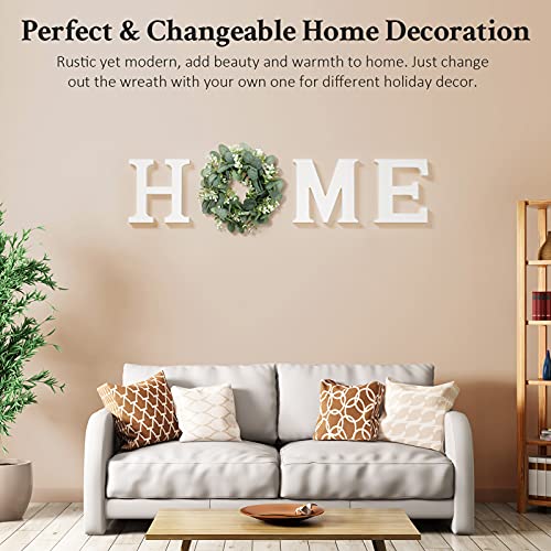 Wood Home Sign for Wall Decor Wooden Home Letters with Wreath Artificial Eucalyptus Modern Decorative Hanging Home… - Image 3