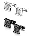 FIBO STEEL 2 Pairs Stainless Steel Square Stud Earrings for Men Women Ear Piercings CZ Inlaid,6MM