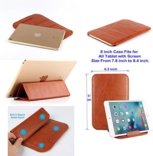 Stand Able Universal Cases with Fortune Tech Fold-Stand Function fit for Screen Size: 6 in, 7 in, 8 in, 9.7 in, 10.1 in, 12.9 in Devices: HP, Dell, Ipad, Etc, All Brand Tablet, Note, 8 in, Brown
