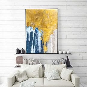 Framed Canvas Home Artwork Decoration Golden Abstract Style Canvas Wall Art for Living Room, Bedroom - 16x24 inches