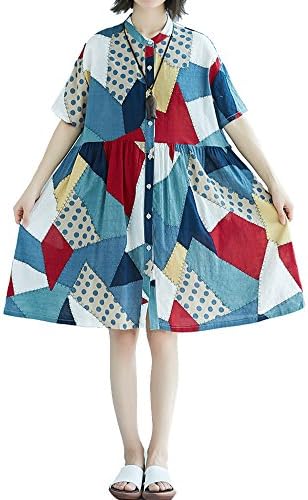 P Ammy Fashion Women's Plus Size Patches Long Shirts Blouse Dress
