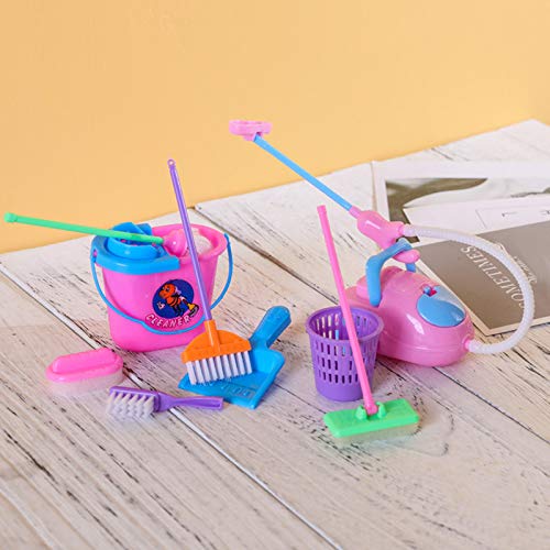 Sumerlly 9 Pcs/Set Kid Pretend Play Mini Housekeeping Tools Kitchen Home Cleaning Broom Brush Toy