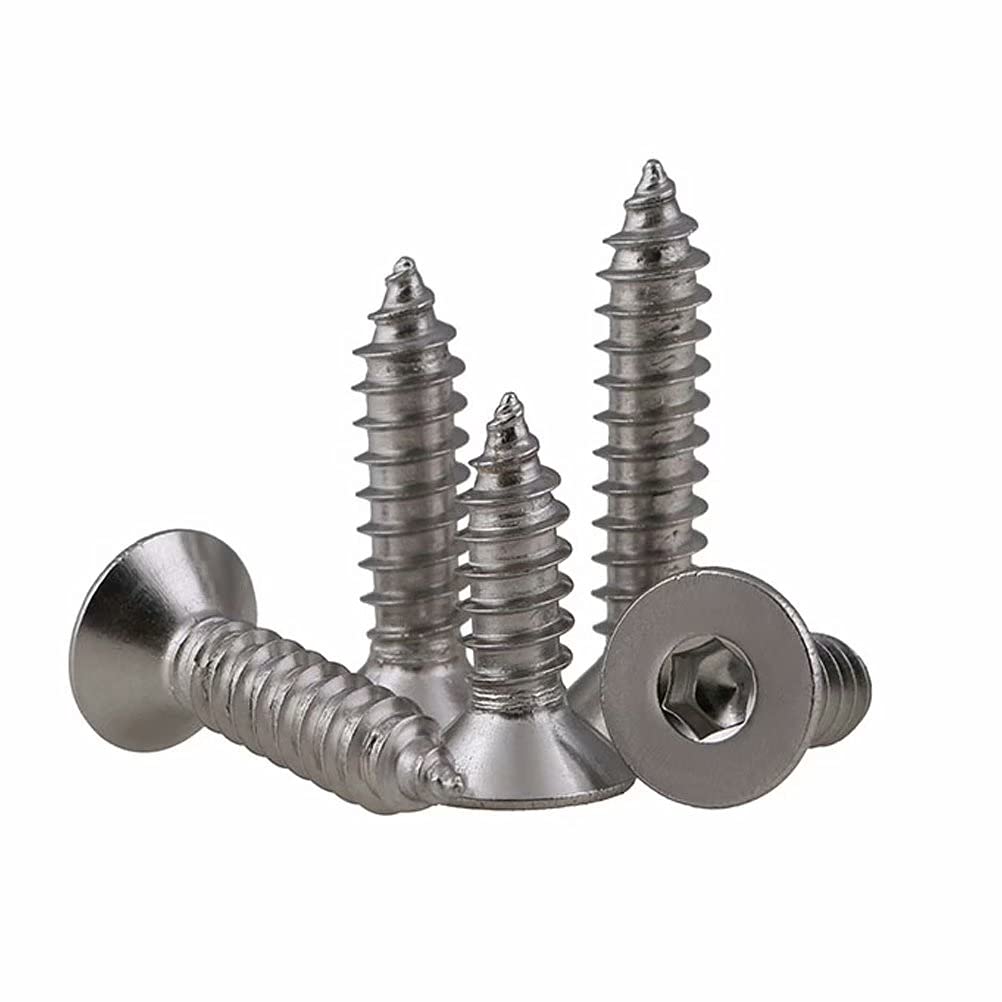 Dreneco Self-Tapping Screws Hex Socket Flat Head Wood Screws 304 Stainless Steel Screws, M4×25mm,50 pcs