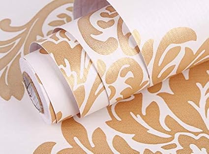 Amazon Mignon Lapin 壁紙 ダマスク柄 45 10ｍ はがせる シールタイプ 生活防水 模様替え 02 ゴールド 壁紙