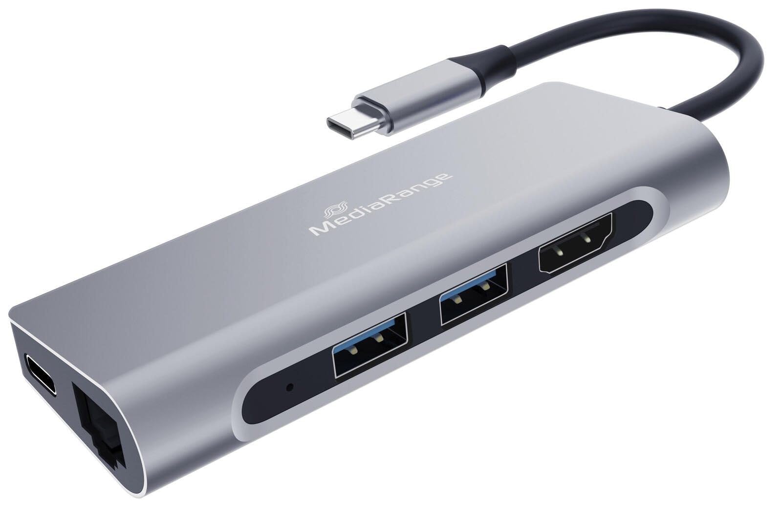 MediaRange USB Type-C® 7 in 1 Multiport Adapter, Silver