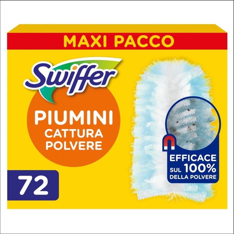 Swiffer Duster Piumini Catturapolvere, 72 Piumini, Cattura e Intrappola Polvere e Sporco, Raggiunge I Punti più Difficili della Casa, Maxi Formato, Scorta per 36 Mesi
