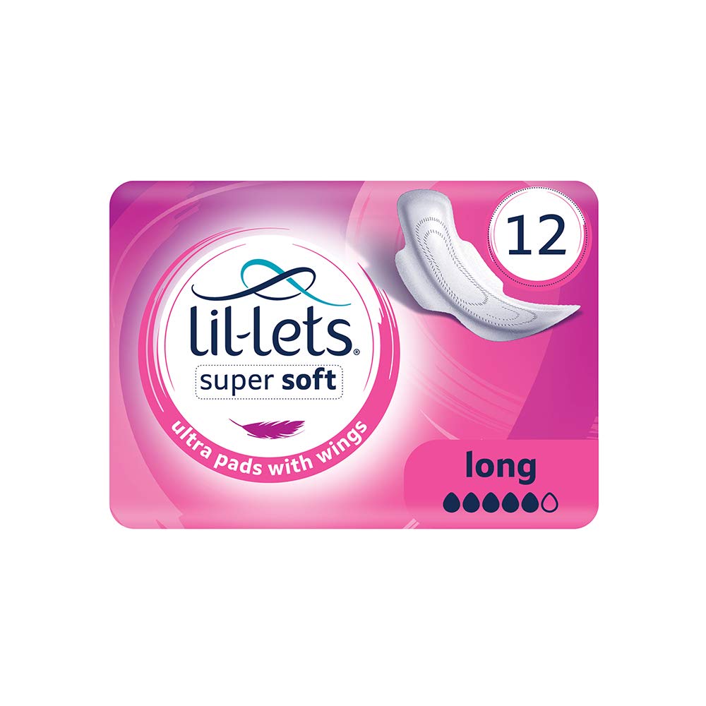 Lil-Lets Super Soft Ultra Sanitary Pads Long with Wings, 1 Pack of 12 Pads