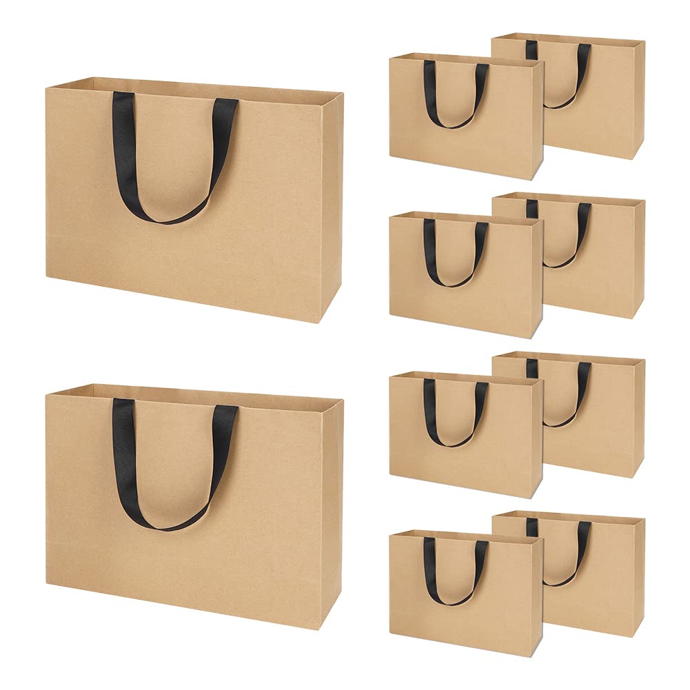 10Pack Paper Gift Bags Kraft Carrier Bags with Handle Rectangle Reusable Bag Present Treat Bags Tote Clothing Shoes Hat Makeup Gift Bag for Christmas Birthday Wedding Baby Shower 22x32x10CM