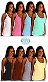 Sexy Basics Womens 6 Pack Stretch Ribbed Tank Tops (XL 12-16, ASSORTED SOLIDS)
