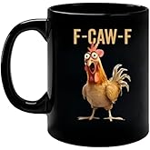 F-Caw-F Funny Chicken Mug 15oz Ceramic Coffee Cup with Handle, Humor Rooster Cawing Meme Mug for Tea & Hot Drinks, Ideal for