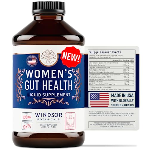 COMPLETE GUT HEALTH SUPPLEMENTS FOR WOMEN – IBS RELIEF LIQUID WITH FOS PREBIOTIC, L ALANYL, L GLUTAMINE AND HERBAL BLEND – LEAKY GUT REPAIR & CLEANSE DETOX FOR WOMEN – 16OZ (480ML)