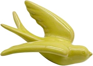 Dorlotou Ceramic Hanging Swallows Sparrow Birds Wall Decor Decoration 3D European Retro Style Multicolored for Living Dining Room,Fluorescent Yellow