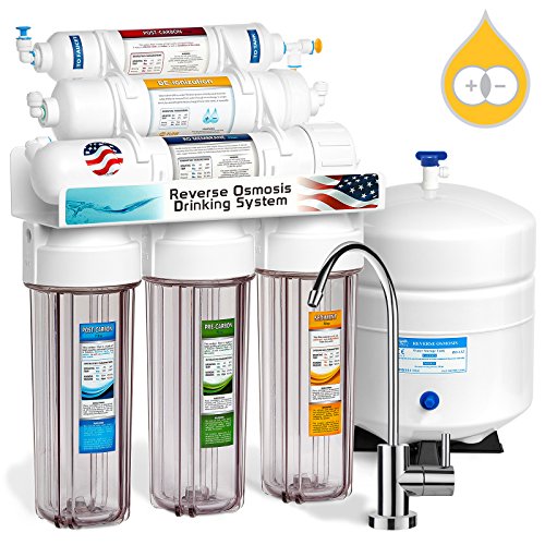 Express Water 6 Stage Deionization + Reverse Osmosis Filtration System 100 GPD RO Membrane Clear Housing DI Resin Ion Exchange Filter Residential Home Under Sink Drinking Water Purification RODI10MC