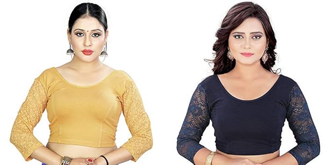 women's cotton lycra stretchable full sleeve blouse readymade combo pack of two
