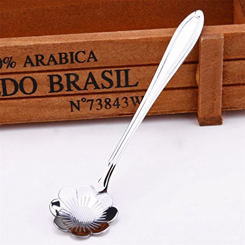 Rumfo Set of 8 Flower Coffee Spoon Tea Spoon Dessert Spoons Scoop Stainless Steel Tableware Stirring/Sugar/Stir/Bar/Mixing/Ice Cream Spoon for Kitchen Dining Bar, Condiment or Spice (Silver) - Thumbnail 4