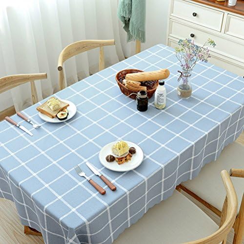 Belimely Luxury European Style Lattice Tablecloth PVC Water-proof Oil Proof High Temperature Resistance Blue 35.43"x55.12"