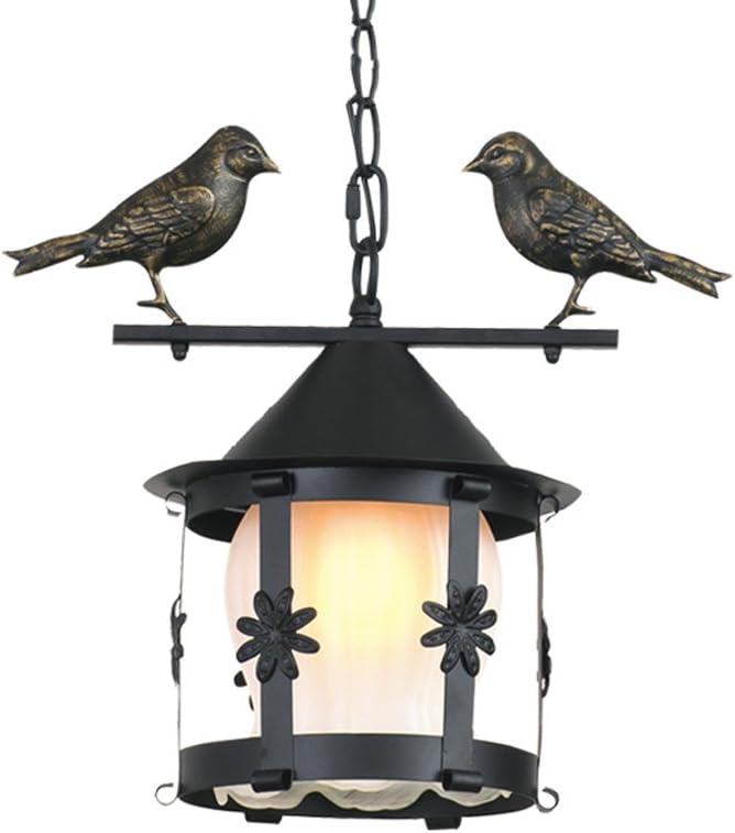 Yuyuan Light Belgian cage Mini Iron Chandelier, Retro Chandelier Lighting Single lamp Antique Chandelier, Creative Balcony Corridor Ceiling lamp, Embedded Glass lamp, E27 Black Frame
