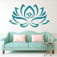 Lotus Flower With Om Sign Yoga Wall Decals Vinyl Mandala Flower Home Decor Art Vinyl Sticker (Teal,s)