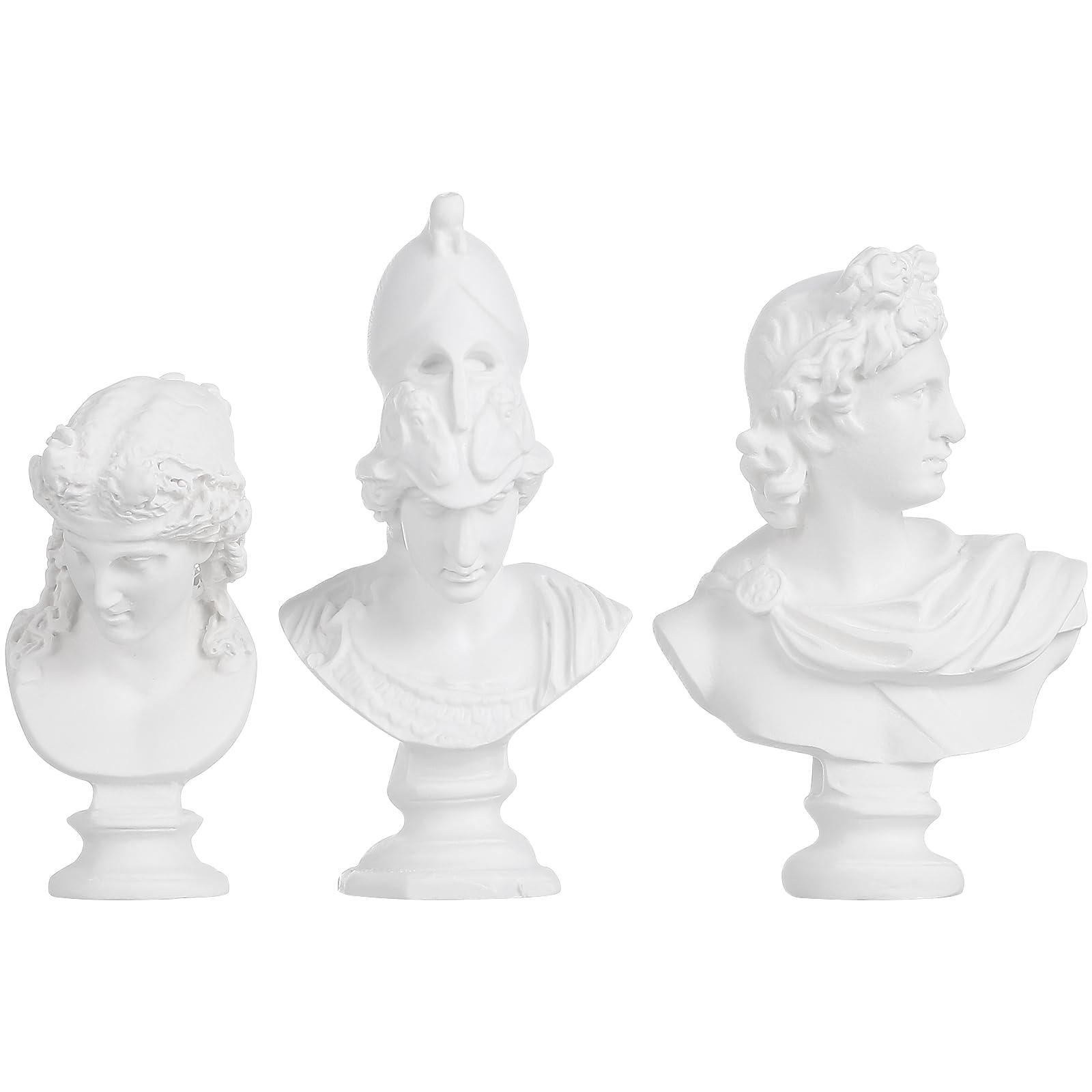 Abaodam 3Pcs Mini Portrait Ornaments Set Plaster Sculpture Greek Bust Figurines Home Decor Art Busts for Desk Living Room Decoration