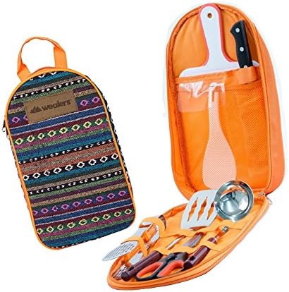 Camp Kitchen Utensil Organizer Travel Set - Portable 8 Piece BBQ Camping Cook...