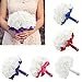 StillCool Wedding Bouquet Crystal Pearl Silk Roses Bridal Bridesmaid Wedding Hand Bouquet Artificial Fake Flowers (18cm24cm, Pure-White)