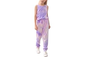 GORLYA Girl's Sleeveless Solid Casual Jumpsuit Rompers Harem Pants Outfits for 4-14T