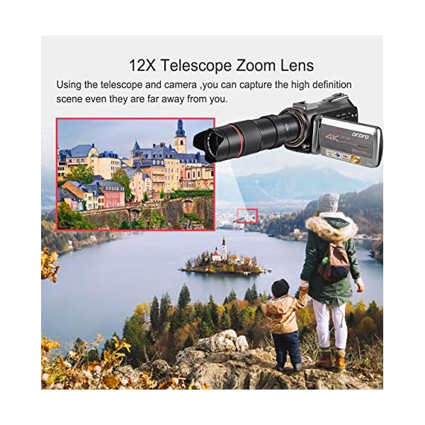 Camcorder 4k,mit 64-fachem Digitalzoom, Verbindung/LED-Licht, Mikrofon und anderem Zubehör (Kameratasche und 64 GB SD… – Bild 5