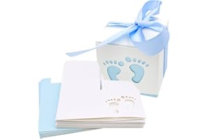 HADEEONG 50pcs Baby Shower Party Favor Boxes, 2.4 x 2.4 inch Small Candy Gift Treat Boxes Footprint Design for Kids Birthday Baby Shower Guests Wedding Party Supplies with Ribbon,Blue