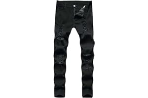 HUNGSON Boy's Slim Fit Skinny Fit Ripped Destroyed Distressed Stretch Slim Jeans