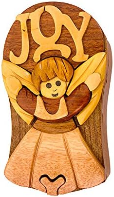Handmade Wooden Art Intarsia TRICK SECRET Joy Angel Puzzle Trinket Box (3468) (g2)