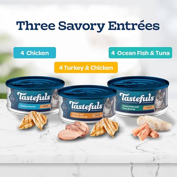 BLUE BUFFALO TASTEFULS WET CAT FOOD PATÉ VARIETY PACK CHICKEN TURKEY & CHICKEN OCEAN FISH & TUNA, 5.5 OZ. CANS (12 COUNT)