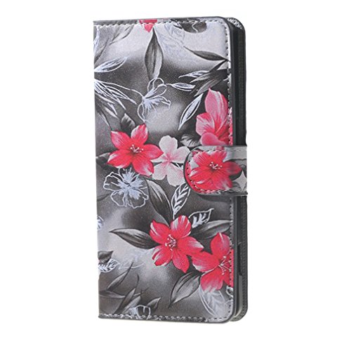 Huawei Honor 8 Back Case,Huawei 8 Honor Phone Case,Huawei Honor 8 5.2 Phone Case,Patterns Printed Leather Case Protective Back Case Cover for Huawei Honor 8 Shell Case,Black-red flower