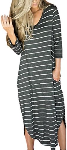 Misaky Women's Casual Plain Simple Pocket Striped T-Shirt Loose Dress