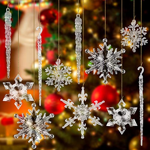 VGOODALL Christmas Snowflake Decorations, 56 PCS Icicles Ornaments Set Clear Snowflake Acrylic Christmas Ornaments for Christmas Tree Santa Outdoor Party Decoration Craft Projects