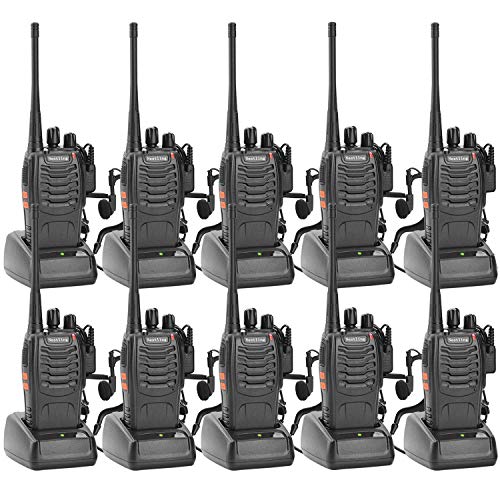 Nestling 10 Pack 888s Long Range Walkie Talkie USB Rechargeable 16CH Walky Talky Radio with Earpieces and LED Light Voice Prompt for Field Survival Biking and Hiking